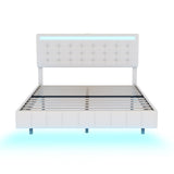 ZUN Queen Size Floating Bed Frame with LED Lights and USB Charging,Modern Upholstered Platform LED Bed WF308894AAK