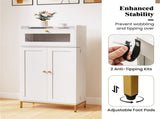 White Gold Kitchen Pantry Cabinet, Built-in Charging Station & Customizable LED 68345400