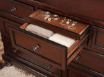 ZUN Classic Transitional Dresser of 7 Drawers Brown Cherry Finish Birch Veneer Hidden Drawer Bun Feet B011P155250