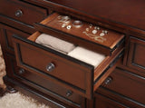 ZUN Classic Transitional Dresser of 7 Drawers Brown Cherry Finish Birch Veneer Hidden Drawer Bun Feet B011P155250