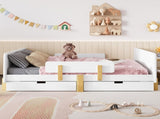Full Size Platform Bed with Storage Drawers, Solid Wood Beds Frame with Bed Guardrail, Small Shelf, W1580P373244