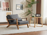 Mid-Century Oak Accent Chair - Linen-Cotton Dark Gray Upholstered Single Lounge Chair, Indoor 18928808