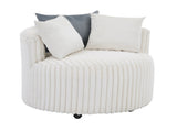Malna Plush Wide Wale Corduroy Upholstered Barrel Accent Chair with Wheels, Off-white T2574P221268