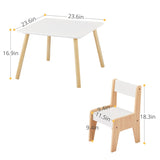 White & Wood Tone Kids Table and 2 Chairs Set, MDF, 60*60*44cm 11132323