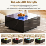 ZUN ON-TREND Square High Glossy Coffee Table with 16-color LED Strip Lights, Modern Center Table with N721P191980B