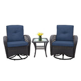 ZUN 3 Pieces Conversation Set, Outdoor Wicker Rocker Swivel Patio Bistro Set, Rocking Chair with Glass W2749P185909