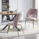 Pink Velvet Dining Chairs with Metal Legs and Hollow Back Upholstered Dining Chairs Set of 2 W1164P271252