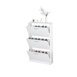 ZUN Shoe Cabinet for Entryway, White Narrow Shoe Storage Cabinet Flip Down Shoe Rack Wood 3 Tier Shoe 58259899