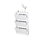 ZUN Shoe Cabinet for Entryway, White Narrow Shoe Storage Cabinet Flip Down Shoe Rack Wood 3 Tier Shoe 58259899