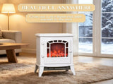 White Freestanding Electric Fireplace Heater, Lifelike Realistic Flame Effect, Safe Overheat 17831583