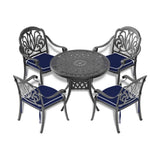 ZUN Ø35.43-inch Cast Aluminum Patio Dining Table with Black Frame and Umbrella Hole W1710P166017