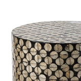 D14x20" Cylindrical Garden Capiz Stool, Accent Side Table, Black/Gold W2078P290746