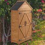 ZUN Outdoor Storage Cabinet, Garden Wood Tool Shed, Outside Wooden Shed Closet with Shelves and Latch W142291652