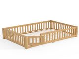 Full Size Bed Floor Bed with Safety Guardrails and Door for Kids, Natural W1580P462323