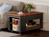 27.6'' Modern Multi-Function Coffee Table/Side Table with Foldable Top & Casters, Multi-tier N735P328521B