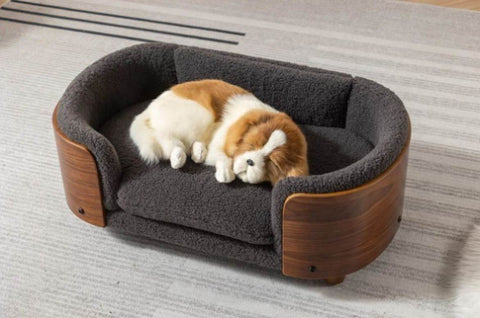 ZUN Scandinavian style Elevated Dog Bed Pet Sofa With Solid Wood legs and Walnut Bent Wood Back, W794125914