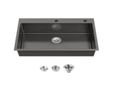 Kitchen Sink, 33x22 Single Bowl, Overmount Handmade Sink in Black, with US Standard Drain and 29507246