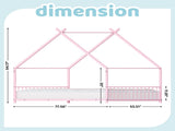 Pink Flat Bed House Shape with Side Guardrails Twin Children's Iron Bed 57389908