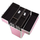 4 Tier Lockable Cosmetic Makeup Train Case with Extendable Trays Pink 80010757