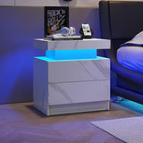 Nightstand LED Bedside Table Cabinet Lights Modern End Side with 2 Drawers for Bedroom W2178138739