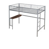 ZUN Twin Metal Loft Bed with Desk, Ladder and Guardrails, Loft Bed for Bedroom, Silver 26077732