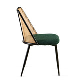 Green Rattan Dining Chairs Set of 2,Boucle Chairs with Natural Cane Back, Upholstered Dining Room W1164P218678