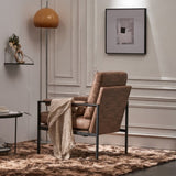 Single Iron Frame Chair Light Brown Technology Fabric Indoor Leisure Chair 43319375