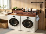 54" x 27.5" Wooden Washer Dryer Countertop with Shelf, 2 Drawers & 2 Hooks, Brown Laundry Machine 85324165