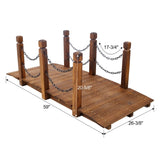 5 FT Wooden Garden Bridge, Stained Wood Arc Footbridge with Chain Railings for Backyard Creek Farm, W465P221155