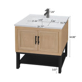 32" Bathroom Vanity White Ceramic Sink & Hot and Cold Faucet , Freestanding Bathroom Cabinet W688P224389