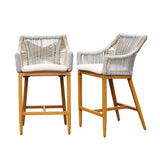 Bar Stools Set of 2, Outdoor Counter Height Bar Chairs with Arm and Backrest, Aluminum Tall Bar W1859P197308