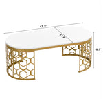 ZUN Modern Oval Coffee Table with Cut-Out Pattern Metal Stainless Steel Frame in 47.2" N735P192911K