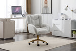 ZUN 005-Teddy Fabric 360 Swivel Home Office Chair With Gold Metal Base And Universal Wheels,Ivory 75048462