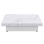 ZUN Square Marble Veneer Coffee Table Sliding Top with Storage in White 39.4'' WF322094AAK