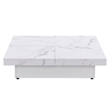 ZUN Square Marble Veneer Coffee Table Sliding Top with Storage in White 39.4'' WF322094AAK