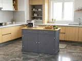 Dark Gray Farmhouse Kitchen Cart Rolling Island with Drop Leaf Wood Breakfast Bar, 2 Drawers & 66956079