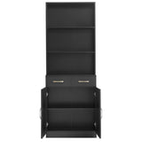 ZUN Bathroom Storage Cabinet, Cabinet with Two Doors and Drawers, Adjustable Three-layer Open N725P186645B