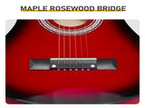 Turn red 30-inch Round Acoustic Guitar with Picks, Strings, Capo, Case, Tuner, and Strap 55503979
