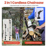 3-in-1 Cordless Electric Pole Saw & Mini Chainsaw & Grass Trimmer Kit with Adjustable Length 2Pcs 17963644