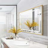 40*30inch LED Bathroom Beveled Mirror,3000-6000K Gradient Front and Backlit LED Mirror for W2091P214095