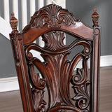 Traditional 2pcs Side Chairs Brown Cherry Leatherette Seats Faux Wood Carved Details Formal Solid B011P234703