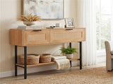 Natural Rattan Console Table with Storage Cabinets & Open Shelf, 40 Inch Entryway Table with Sturdy 39607776