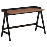 ZUN Walnut and Black Writing Desk with USB Ports B062P153882