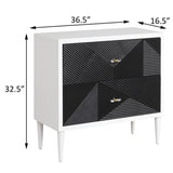White and Black Accent Nightstand with 2 Drawers B062P185704
