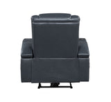 ZUN ACME Alair Power Motion Recliner w/Bluetooth Speaker & Cooling Cup Holder, Blue & Black Leather Aire LV02459