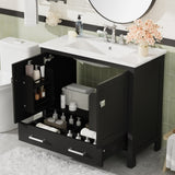 36" Black Bathroom Vanity with Ceramic Sink, Soft-Close Doors, Double Storage Shelves & Divided N729P276609B