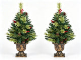 Set of 2 Small 3 Foot Cashmere Pine Christmas Tree in Cement Pot, Pre-lit 40 Warm White LEDs, 100 16975532