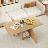 48" Foldable Coffee Table Extendable Center Table With Storage Cabinets & Wheels - Oak 78605973