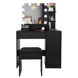 ZUN FCH Large Vanity Set with 10 LED Bulbs, Makeup Table with Cushioned Stool, 3 Storage Shelves 1 67872375