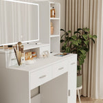 ZUN White dressing table with LED 3-color illuminated mirror and power outlet, dressing table with W1320P186696